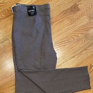 Brown and White Plaid Slim-Ankle Pants